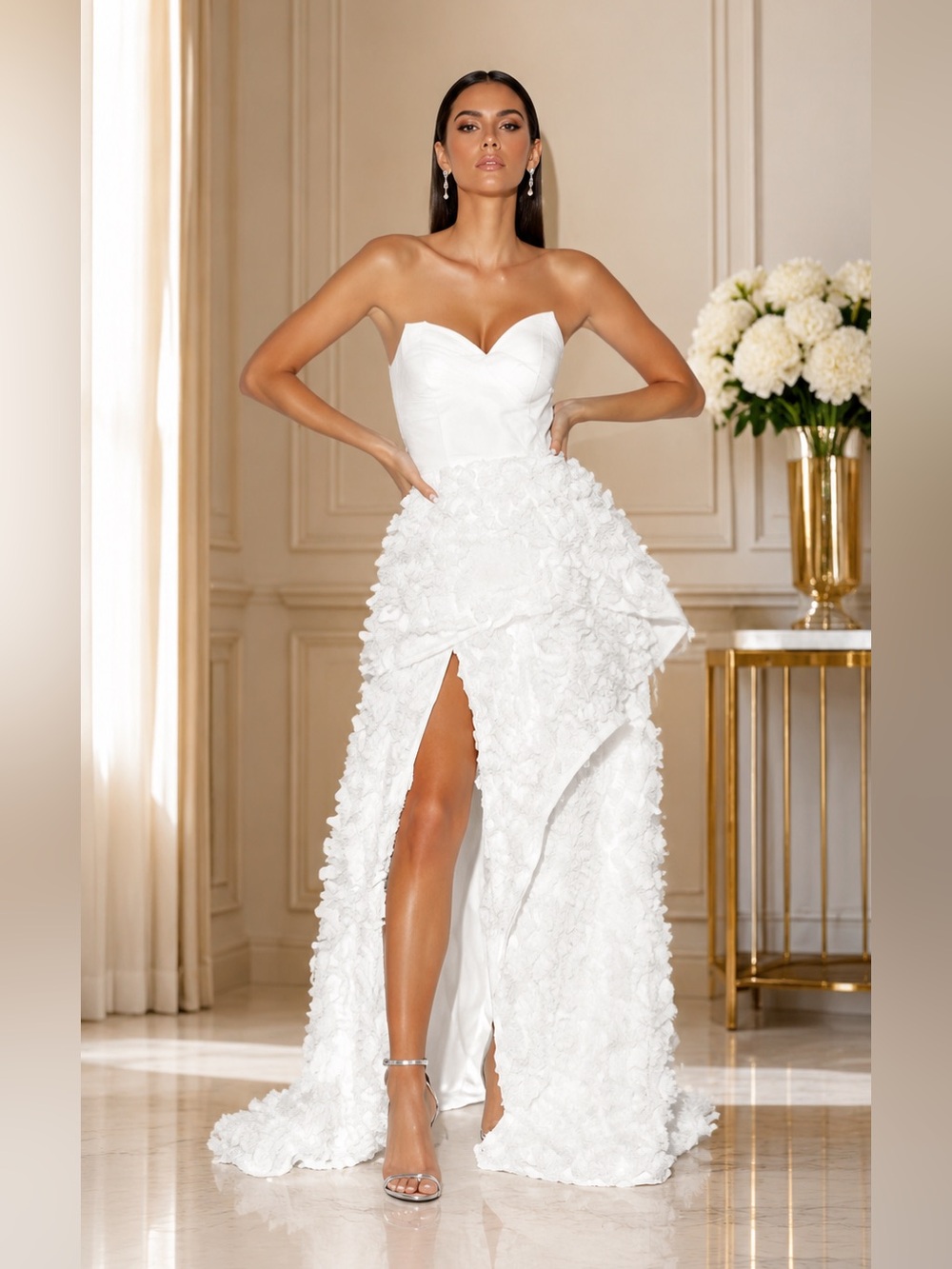 New Bariano Georgiana White Strapless Maxi Dress – Size UK 14 / US 10